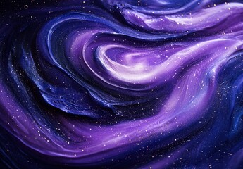 Obraz premium A Mesmerizing Swirl of Cosmic Purple and Deep Blue, Capturing the Essence of the Universe with Shimmering Stars and Ethereal Galaxies in a Dreamlike Pattern