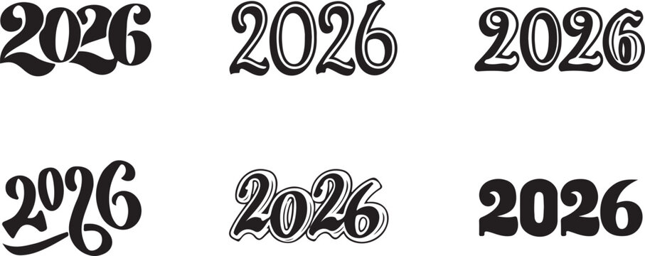 Black stylized numbers year twenty six vector