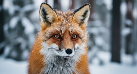Fototapeta premium Close-up of a red fox in snowy forest