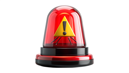 Red Emergency Flasher with Exclamation Mark on Transparent Background