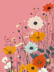 Naklejka premium many flowers on a pink background, cover