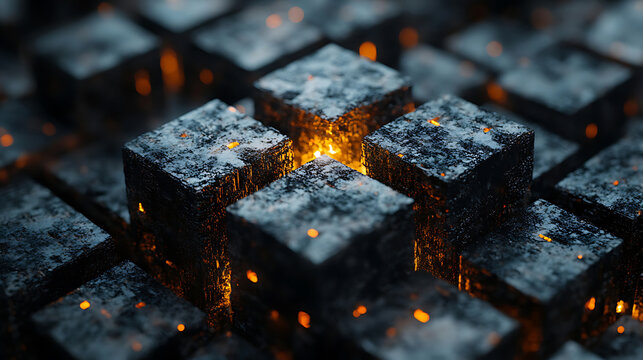 Glowing Cubes Abstract Background Dark Grey Stone Texture with Inner Light