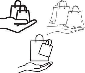 Hand offering shopping bag retail service icon