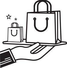 Hand holds shopping bag icon
