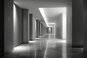 Empty, polished hallway, bathed in light