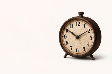 Vintage alarm clock on white background, time concept. Space for text.