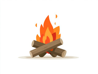 Cartoon campfire with burning logs, outdoor, camping, warmth, adventure, nature, bonfire, fire, cozy, simple.