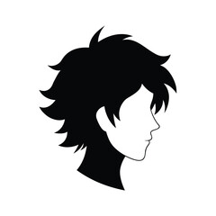 Man s medium length wavy hair profile silhouette graphic design