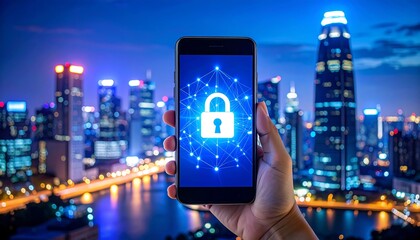 Smartphone security display, night cityscape