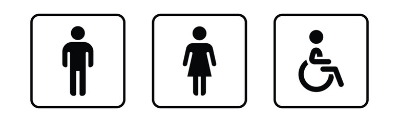 Male, Female, Handicap Restroom icons set. wc sign vector. Washroom symbols set vector isolated on white.