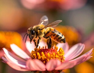 Honeybee on pink flower