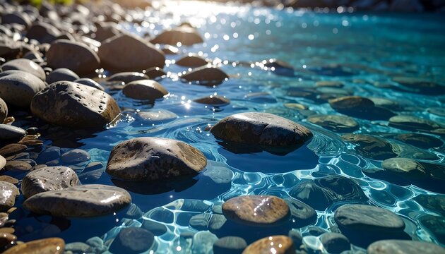 Clear turquoise water over smooth stones - Powered by Adobe