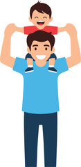 Fototapeta premium Father carrying happy child on shoulders vector