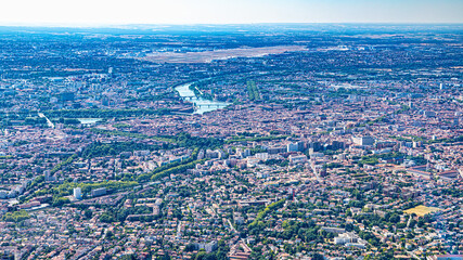 Toulouse in france and Garonne river from aerial view