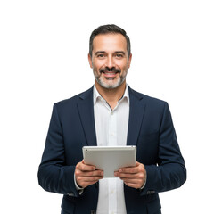 Man with tablet isolated on transparent background