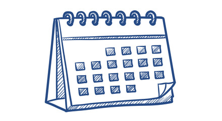 Hand-drawn desk calendar page with spiral binding on a white background  