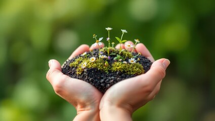 Nurturing the Earth's delicate beauty with gentle hands creating a thriving ecosystem for a sustainable future