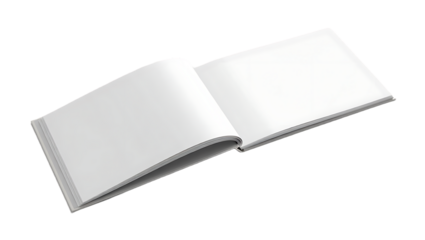 An open book with blank pages, isolated on transparent background, invites creativity and storytelling, ready to be filled with words and images