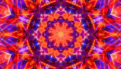 Vibrant kaleidoscope pattern with glowing, geometric shapes