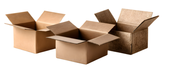 The assortment of three open cardboard boxes ready for various uses.