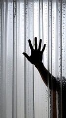 Obraz premium Shadowy Figure Behind Shower Curtain. Vertical Horror Mobile Phone Background