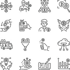Fototapeta premium Pack of Bitcoin Trading Outline Style Icons