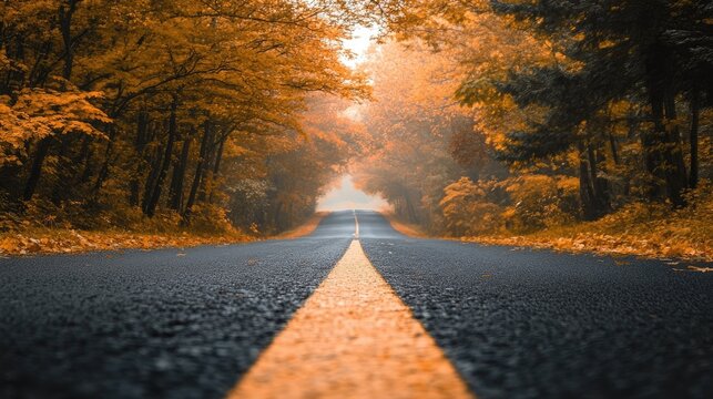 Autumn road through a golden forest - Powered by Adobe