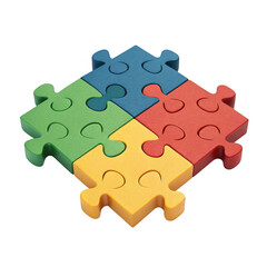 Fototapeta premium Four colorful puzzle pieces connected together forming a square