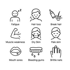 Medical vitamin and mineral icons. Outline symbols. Line design