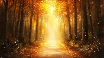 Fototapeta premium Golden autumn forest path
