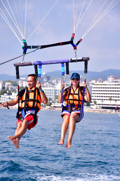 parasaling over the sea. High quality photo