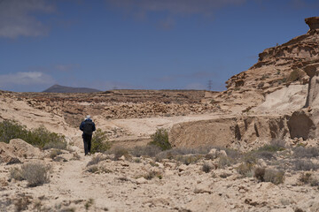 Hiker in Los Derriscaderos ravine