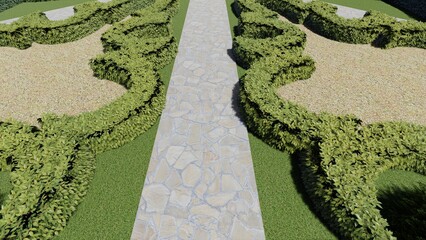 Panoramic video of landscape design of a city garden. Panoramic view from a vantage point of the park landscape.	
