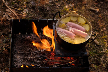 Outdoor Cooking Enjoy Delicious Meal Preparation Over a Campfire in the Great Outdoors
