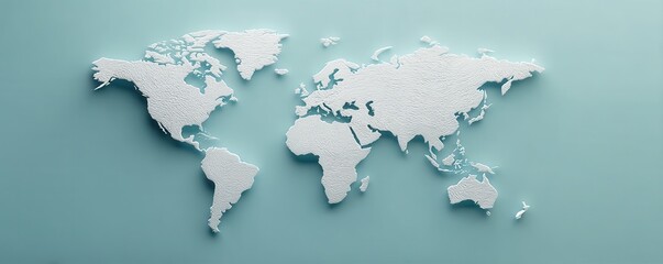Fototapeta premium Embracing simplicity a minimalist world map floats on a canvas of light blue, beckoning discovery