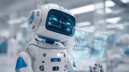 医療ロボットがバイタルを確認する様子