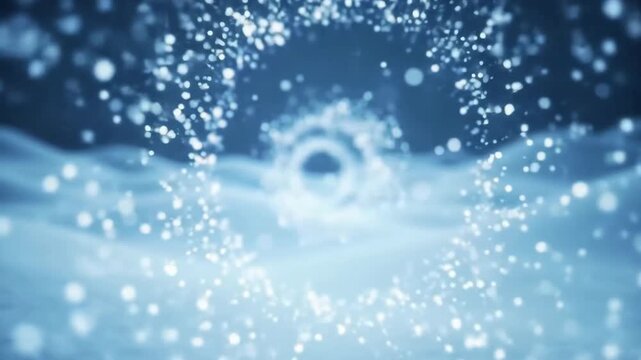 Abstract winter snowscape with glowing vortex in soft blue light