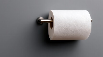 Obraz premium Still life with white Toilet Paper Roll on a metallic holder against gray background