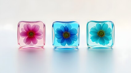 Floating Flowers in Cubes - Abstract Floral Composition