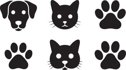 Fototapeta premium Dog cat paw print icons vector