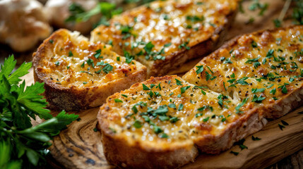 Crispy Garlic Bread with Parsley Garnish