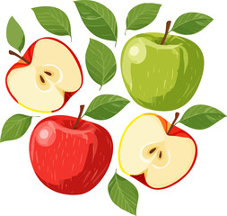 yeşil ve kırmızı elmalar vektör 