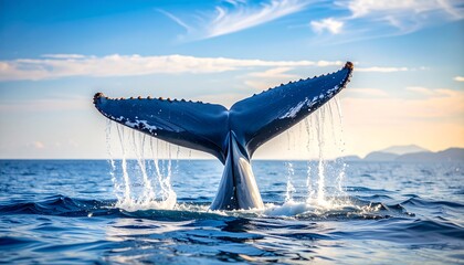 Fototapeta premium Whale tail emerging from ocean (1)