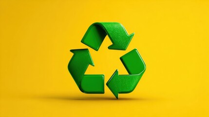 Obraz premium A green recycling symbol with arrows pointing in different directions. Concept of recycling and the importance of reducing waste