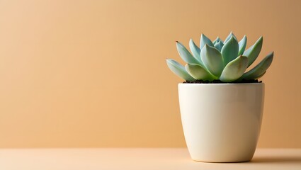 Succulent Plant in Minimalist Ceramic Pot on Mustard Background