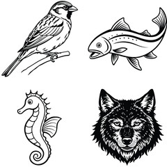 Vector art of a detailed black and white illustration of a small sparrow perched on a thin tree branch