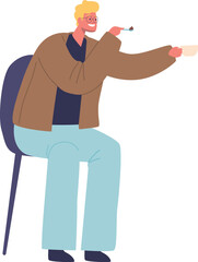 Man dinking coffee eating snacks