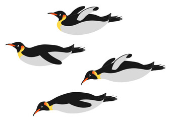 滑ったり泳ぐコウテイペンギンのイラストのセット
