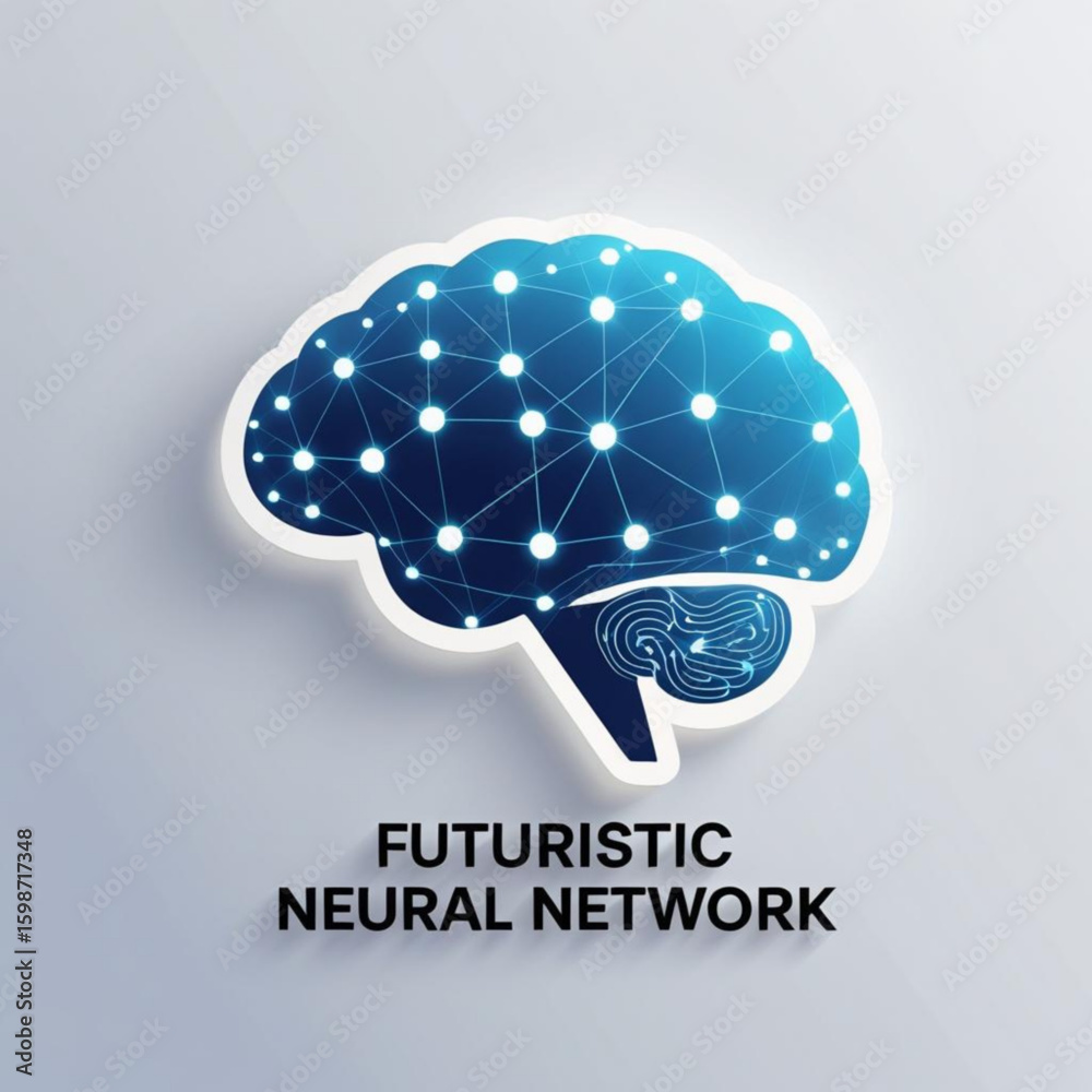 Poster illustration of a brain with connected nodes representing neural networks and artificial intelligenc