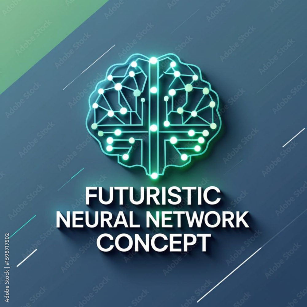 Poster glowing neural network with interconnected nodes and lines on a gradient shaded surface concept desi